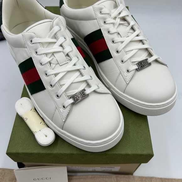 Men’s Gucci, ace leather, web striped sneakers size 10 made in Italy. - Picture 2 of 12